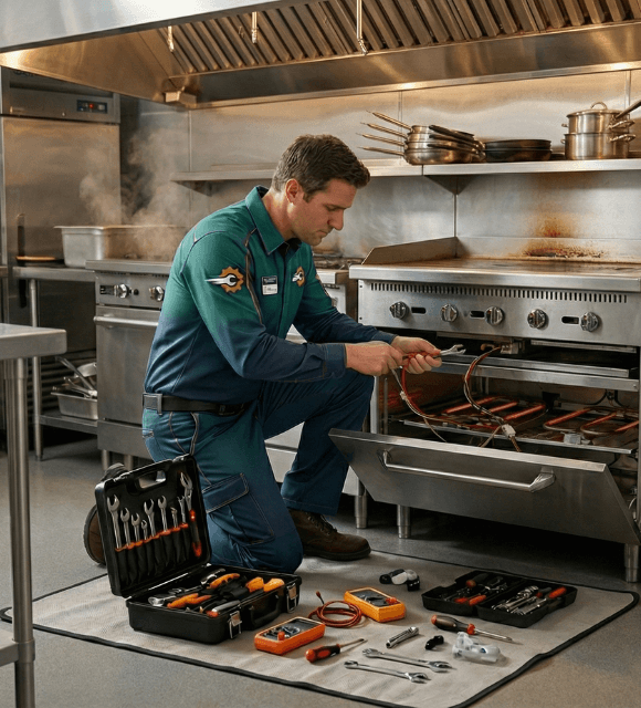 Technician repairing commercial kitchen equipment in Abilene TX