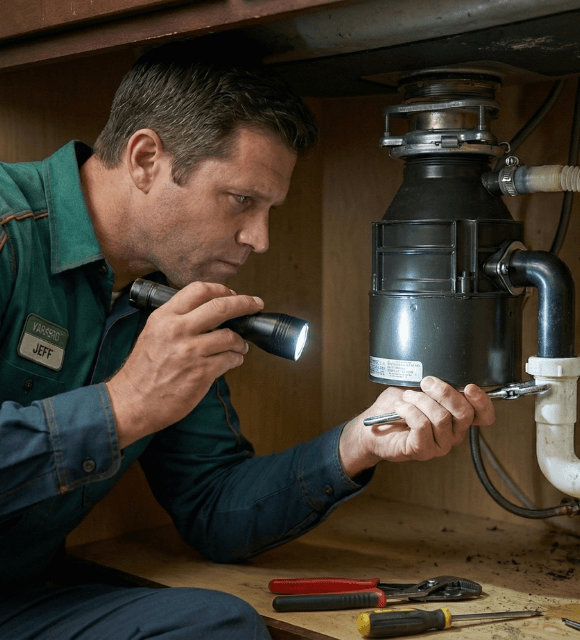 Technician repairing kitchen garbage disposal in Abilene TX