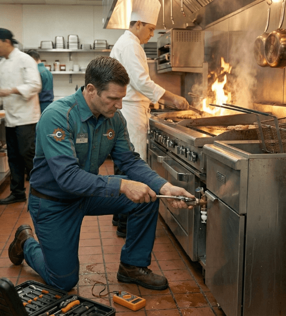 Technician repairing commercial restaurant equipment in Abilene TX