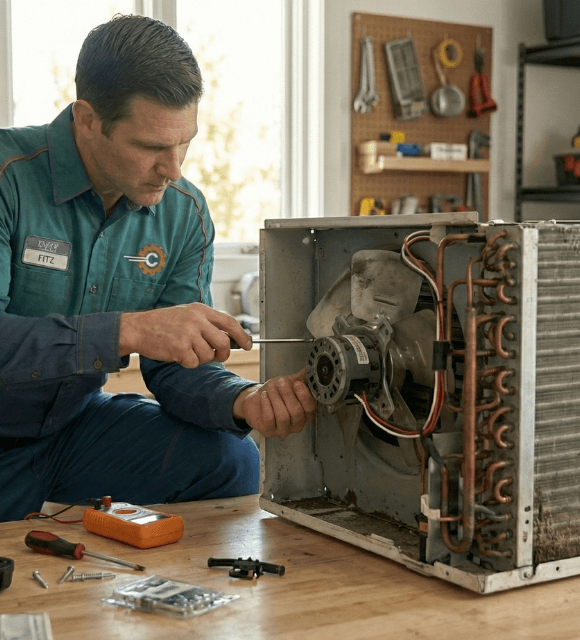Technician repairing window air conditioner in Abilene TX